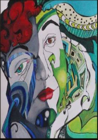 Expressive multicolor portrait painting from the collection